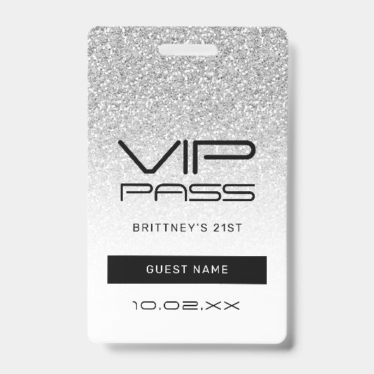 Silver Ombre Glitzer Glam VIP Pass 21. Einladung Ausweis (Vorderseite)