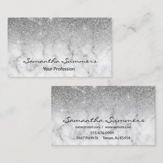 Silver Ombre Glitzer Marble Customize Glitzer Visitenkarte (Vorne/Hinten)