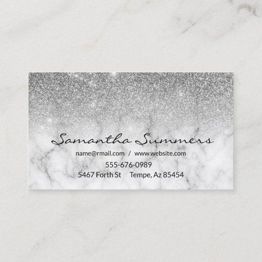 Silver Ombre Glitzer Marble Customize Glitzer Visitenkarte (Rückseite)