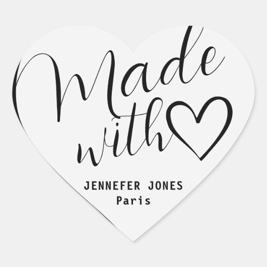 Silver Ombre Made with Liebe Calligraphy Lettering Herz-Aufkleber (Vorderseite)