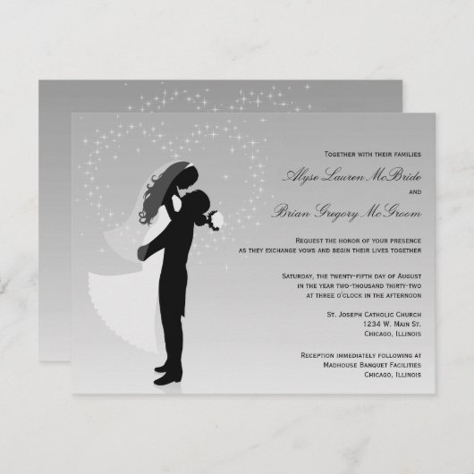 Silver Ombre Silhouette Formal Hochzeit Einladung (Vorne/Hinten)