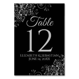 Silver on Black Elegant Filigree Wedding Tischnummer