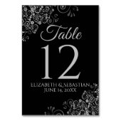 Silver on Black Elegant Filigree Wedding Tischnummer (Rückseite)