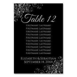 Silver on Black Elegante Wedding Seating Chart Tischnummer