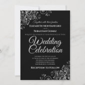 Silver on Black Simple Elegante Wedding Einladung (Vorderseite)
