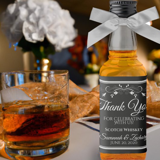 Silver on Black Wedding Mini Flasche Vielen Dank Alkoholflaschenetikett