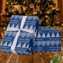Silver On Blue Frory Happy Chrismukkah Holiday Geschenkpapier