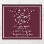 Silver on Burgundy Wedding Danke Bierflaschenetikett (Einzelnes Label)