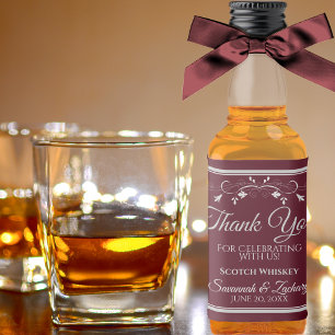 Silver on Burgundy Wedding Danke Mini Alkoholflaschenetikett