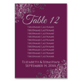 Silver on Cassis Elegante Seating Chart Tischnummer (Rückseite)