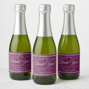 Silver on Cassis Wedding Danke Mini Flasche Schaumweinetikett