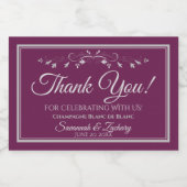 Silver on Cassis Wedding Danke Mini Flasche Schaumweinetikett (Einzelnes Label)