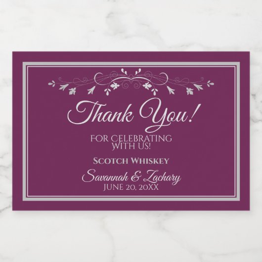 Silver on Cassis Wedding Mini Flasche Vielen Dank Alkoholflaschenetikett (Einzelnes Label)