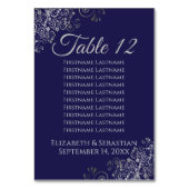Silver on Navy Blue Elegante Wedding Seating Chart Tischnummer (Rückseite)