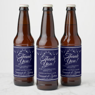 Silver on Navy Blue Wedding Vielen Dank Bierflaschenetikett
