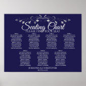Silver on Navy Chic 7 Table Wedding Chart Poster (Vorne)