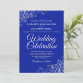 Silver on Royal Blue Simple Elegante Wedding Einladung (Stehend Vorderseite)