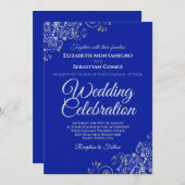 Silver on Royal Blue Simple Elegante Wedding Einladung (Vorne/Hinten)