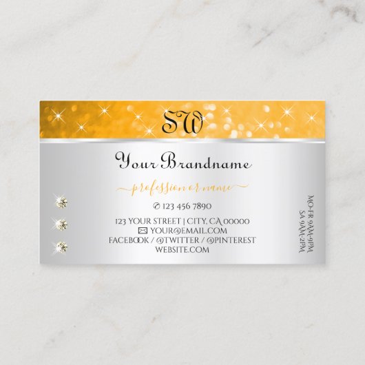 Silver Orange Glitzer Sparkle Diamonds Initialen Visitenkarte (Rückseite)