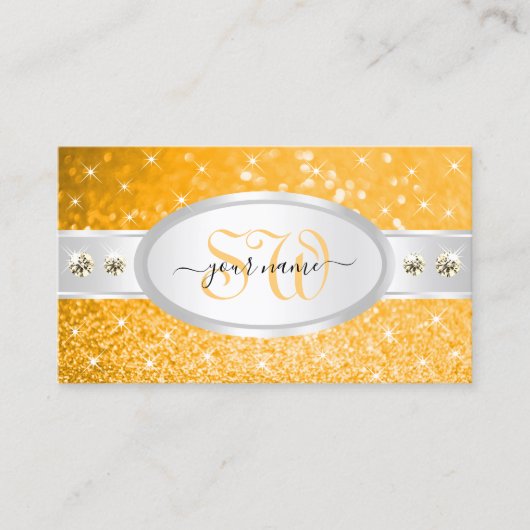 Silver Orange Glitzer Sparkle Diamonds Initialen Visitenkarte (Vorderseite)