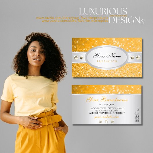 Silver Orange Glitzer Sparkle Diamonds Stilvoll Visitenkarte
