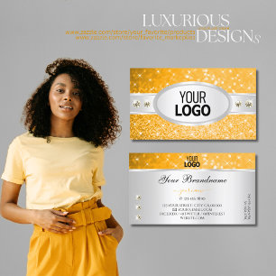 Silver Orange Glitzer Sparkle Stars Diamonds Logo Visitenkarte