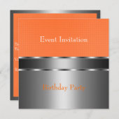 Silver Orange Karo Event-Party Einladung (Vorne/Hinten)