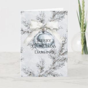 Silver Ornament White Bow Weihnachtszweige Karte