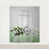 Silver Ornament White Ribbon Weihnachten Hintergru Wandteppich (Vorderseite)