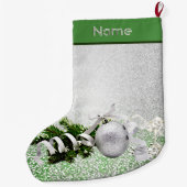 Silver Ornament White Ribbon Weihnachten Strumpf Großer Weihnachtsstrumpf (Rückseite)