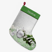 Silver Ornament White Ribbon Weihnachten Strumpf Großer Weihnachtsstrumpf (Vorderansicht (hängend))