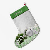 Silver Ornament White Ribbon Weihnachten Strumpf Großer Weihnachtsstrumpf (Rückseite (Hängend))