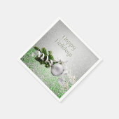 Silver Ornament White Ribbon Weihnachtsbuch Serviette (Ecke)