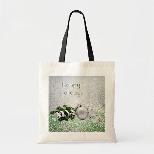 Silver Ornament White Ribbon Weihnachtsfeier Tasch Tragetasche (Vorne)