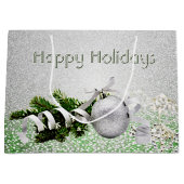 Silver Ornament White Ribbon Weihnachtsgeschenk Ta Große Geschenktüte (Vorderseite)