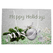 Silver Ornament White Ribbon Weihnachtsgeschenk Ta Große Geschenktüte (Rückseite)