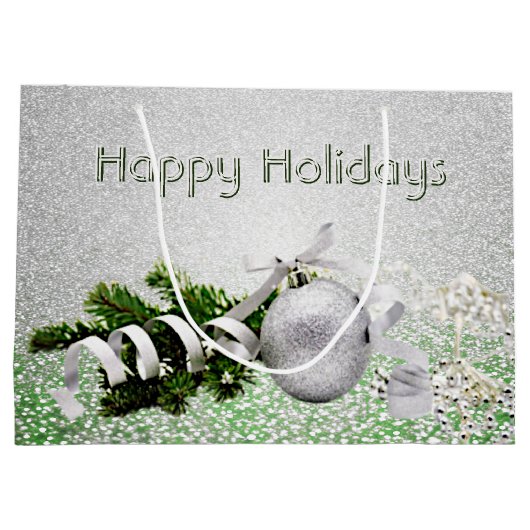 Silver Ornament White Ribbon Weihnachtsgeschenk Ta Große Geschenktüte (Rückseite)