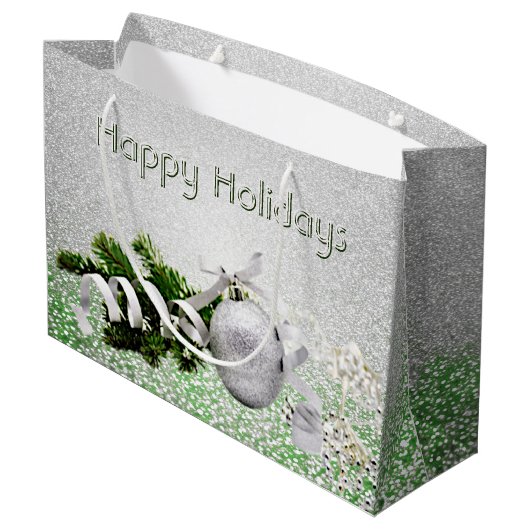 Silver Ornament White Ribbon Weihnachtsgeschenk Ta Große Geschenktüte (Rückseite Schrägansicht)