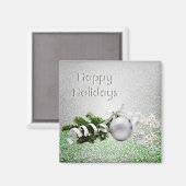 Silver Ornament White Ribbon Weihnachtsmagnet Magnet (Vorderseite/Rückseite)