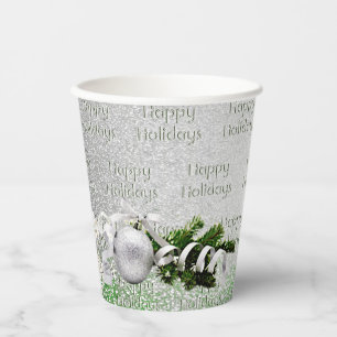 Silver Ornament White Ribbon Weihnachtszeitung Cup Pappbecher