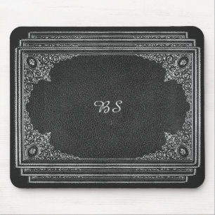 Silver Ornamental auf Schwarz mit Initialen Mousepad