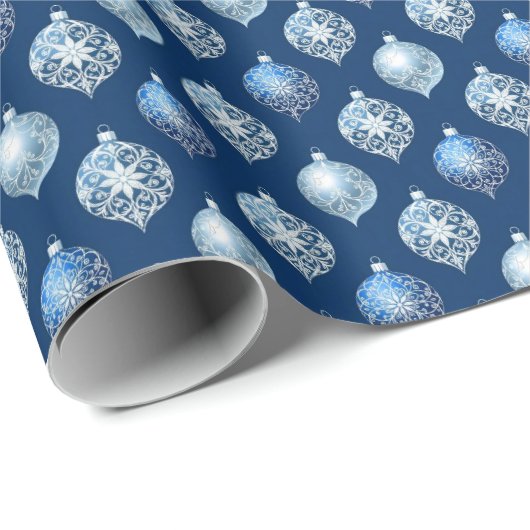 Silver Ornaments on Dark Blue Geschenkpapier (Rolleneckpunkt)