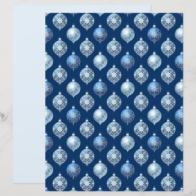 Silver Ornaments on Dark Blue Scrapbook Paper (Vorne/Hinten)