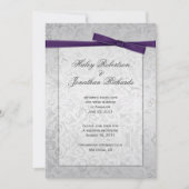 Silver Overlay Lila Ribbon Bow Post Wedding Einladung (Vorderseite)