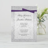 Silver Overlay Lila Ribbon Bow Post Wedding Einladung (Stehend Vorderseite)