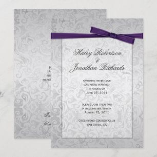 Silver Overlay Lila Ribbon Bow Post Wedding Einladung