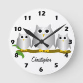 Silver Owls Design Personalised Runde Wanduhr (Vorderseite)