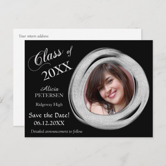 Silver Paint Brush Frame Save the Date Abschluss Postkarte (Vorne/Hinten)