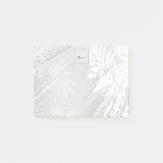 Silver-Palm-Blätter Monogramm-Skriptchie Post-it Klebezettel (Vorderseite)
