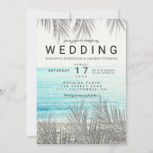 Silver Palm elegante Beach Foto Hochzeit Einladung (Vorderseite)